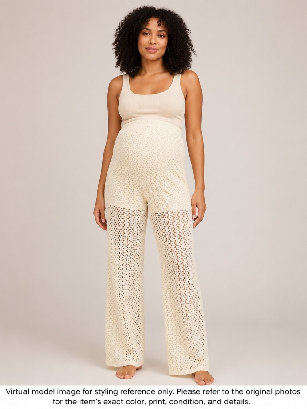 H&M MAMA Cream Crochet Knit Maternity Wide Leg Pants Boho Beach